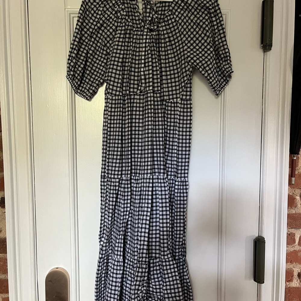 Mango Black and White Gingham Midi Dress